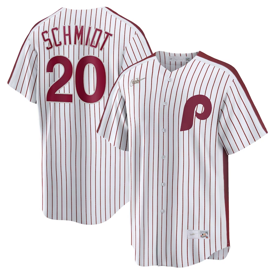 Men's Philadelphia Phillies Mike Schmidt #20 White Home Cooperstown Collection Jersey